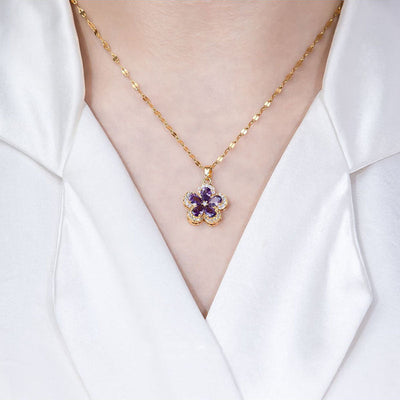 Purple flower natural crystal necklace