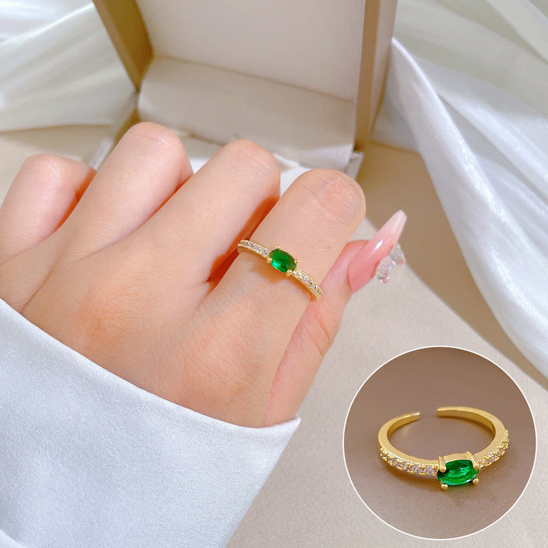 Diamond-studded Oval Natural Crystal Ring