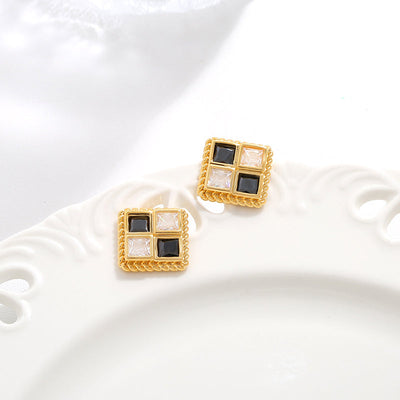 Black and white sterling silver earrings