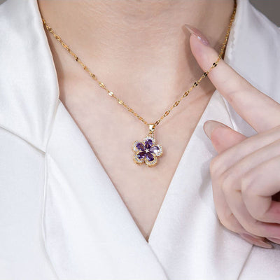 Purple flower natural crystal necklace
