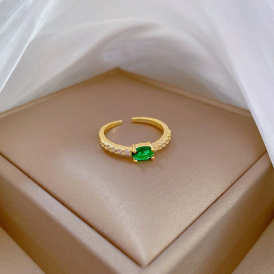 Diamond-studded Oval Natural Crystal Ring