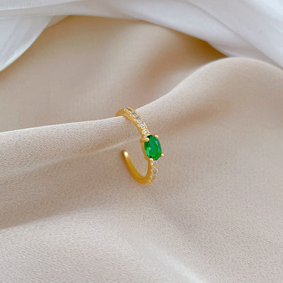 Diamond-studded Oval Natural Crystal Ring