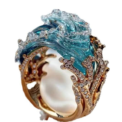 Ocean Theme Wave Earrings Ring Necklace