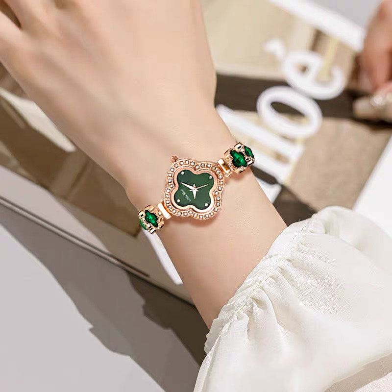 Four leaf clover natural crystal watch