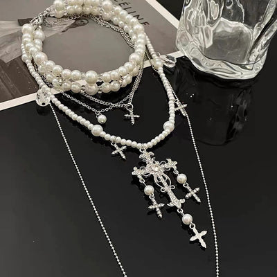 Cross Multi-layer Natural Freshwater Pearl Necklace