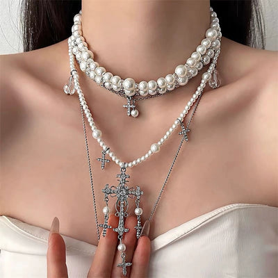 Cross Multi-layer Natural Freshwater Pearl Necklace