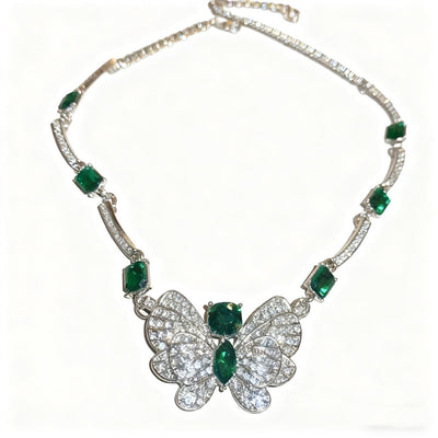Green Crystal Butterfly Diamond Necklace