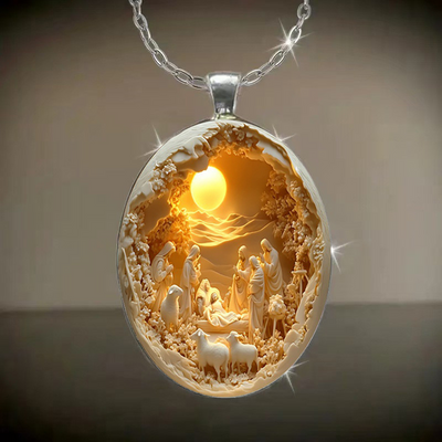 Christmas Oval Glass Pendant Necklace