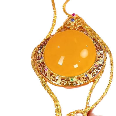 Round hollow edge natural agate necklace