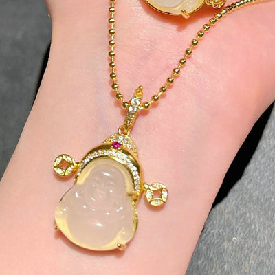 Buddha Natural Emerald Jade Stone Ring Necklace