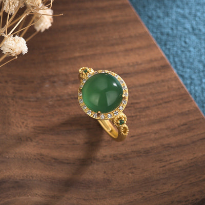 Diamond set Emerald jade stone ring