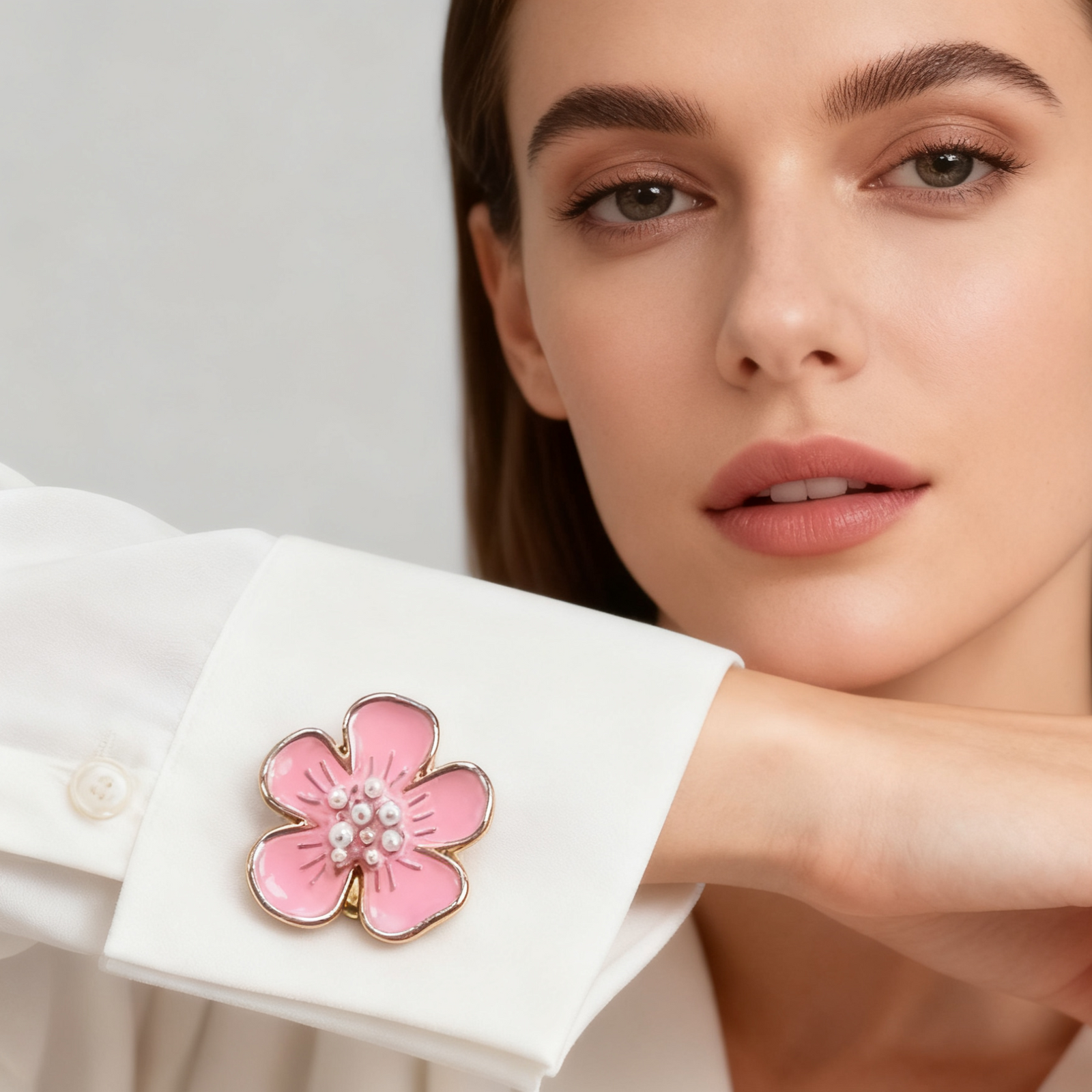 Enamel Flower Pearl Button Cover Cufflinks