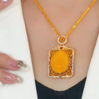 Square pendant natural beeswax necklace