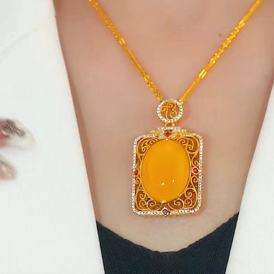 Square pendant natural beeswax necklace