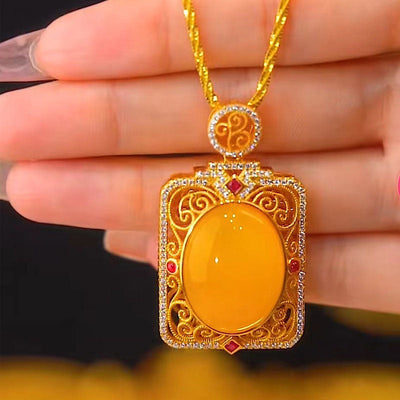 Square pendant natural beeswax necklace