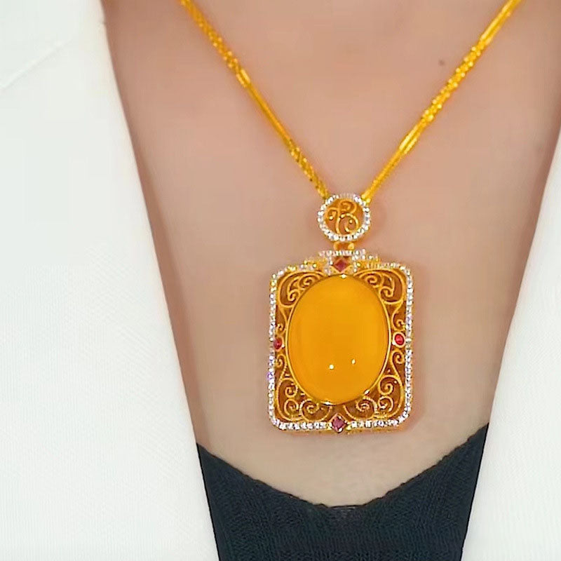 Square pendant natural beeswax necklace