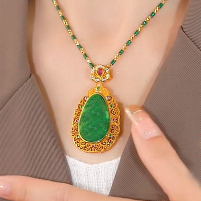 Lace drop Natural Emerald Jade Stone necklace
