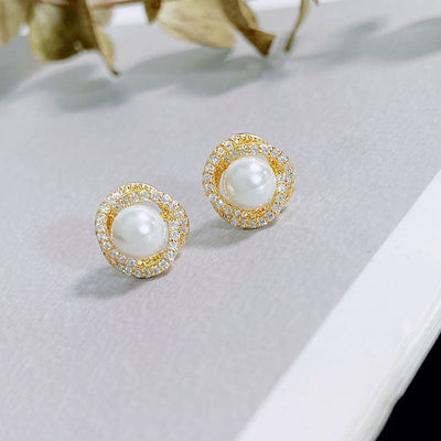 Zircon entwined natural freshwater pearl earrings