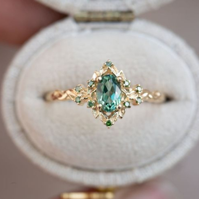 Leaf natural crystal ring