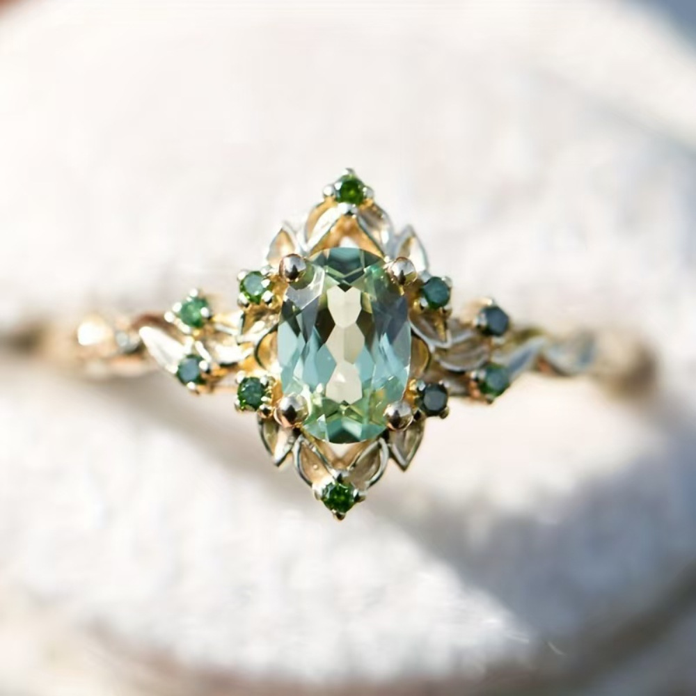 Leaf natural crystal ring