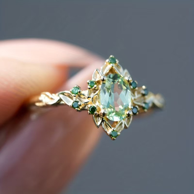 Leaf natural crystal ring