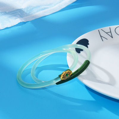 Slim Natural Emerald Jade Stone Bracelet