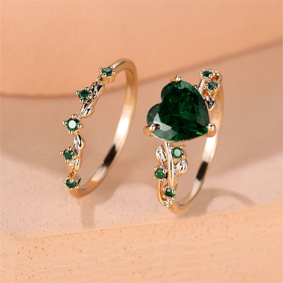 Vintage heart-shaped natural crystal ring set
