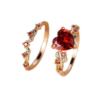Vintage heart-shaped natural crystal ring set