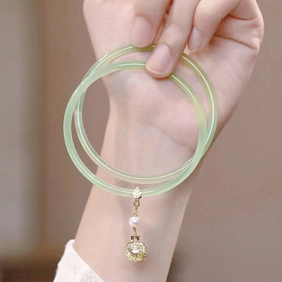 Slim Natural Emerald Jade Stone Bracelet