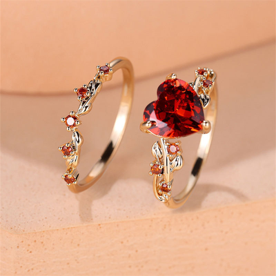 Vintage heart-shaped natural crystal ring set