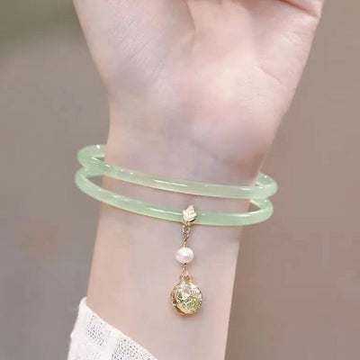 Slim Natural Emerald Jade Stone Bracelet