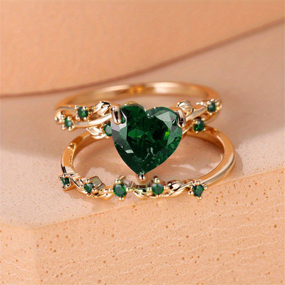 Vintage heart-shaped natural crystal ring set