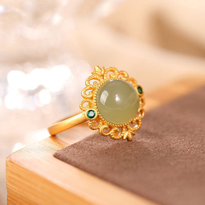 Natural Openwork Carved Emerald Jade stone Ring