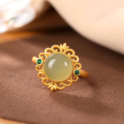 Natural Openwork Carved Emerald Jade stone Ring