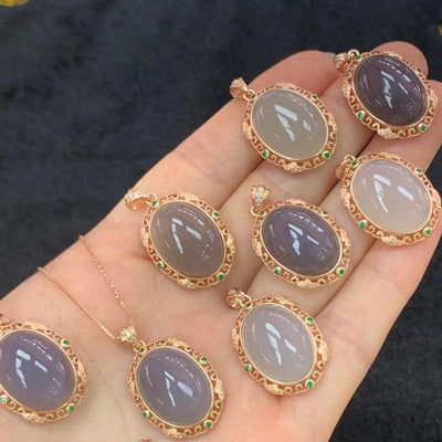 Smoke Purple Natural Emerald Jade Stone Necklace