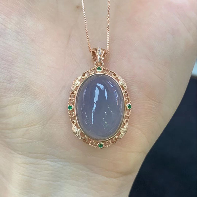 Smoke Purple Natural Emerald Jade Stone Necklace