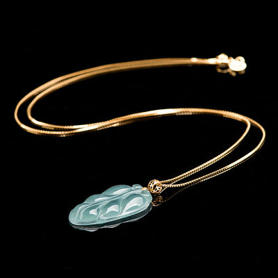 Natural Emerald Jade Stone necklace with endless leaves