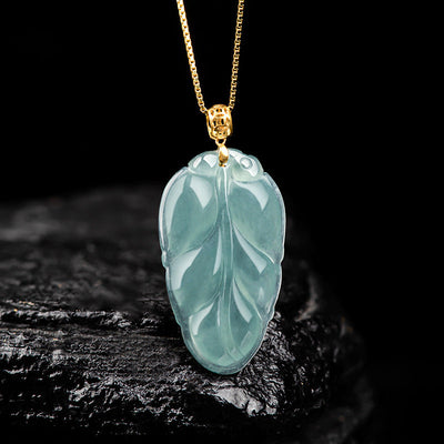 Natural Emerald Jade Stone necklace with endless leaves