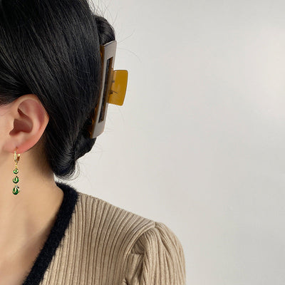 Water drop bright stone long earrings