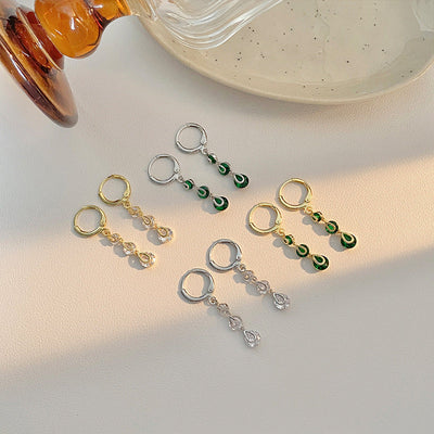 Water drop bright stone long earrings