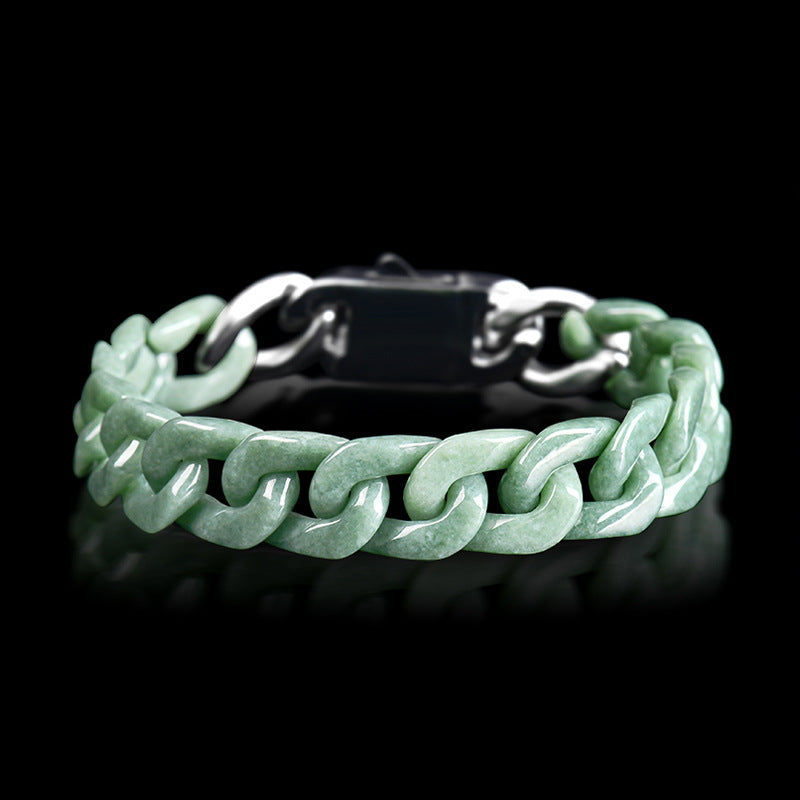 Natural Emerald Jade Stone Cuban chain bracelet