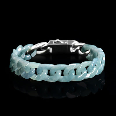 Natural Emerald Jade Stone Cuban chain bracelet