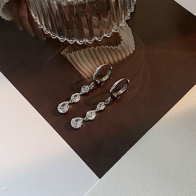 Water drop bright stone long earrings