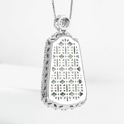 Diamond Geometric Natural Emerald Jade Stone Necklace