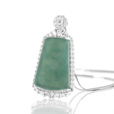 Diamond Geometric Natural Emerald Jade Stone Necklace