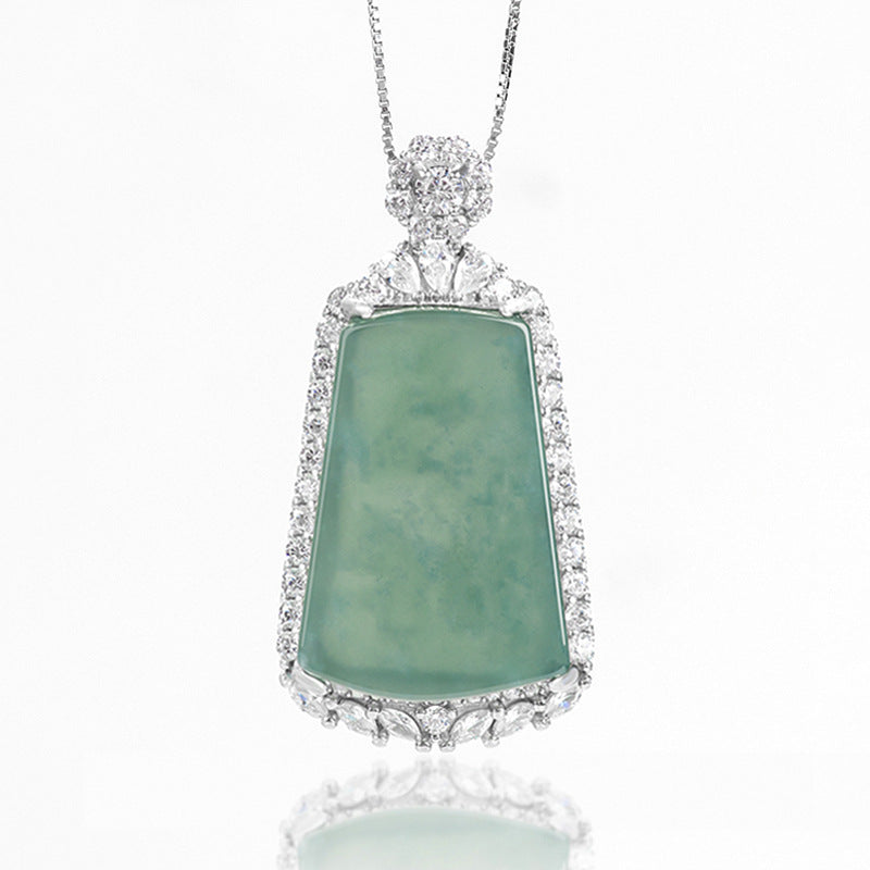 Diamond Geometric Natural Emerald Jade Stone Necklace