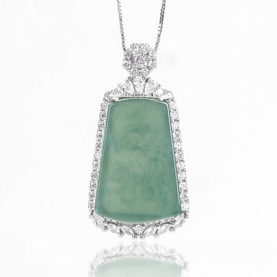 Diamond Geometric Natural Emerald Jade Stone Necklace