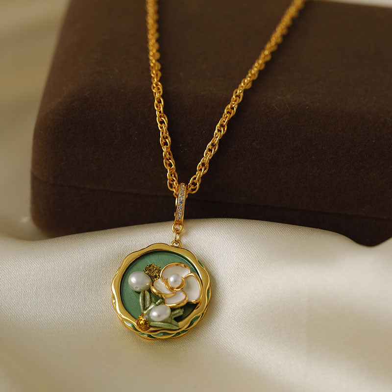 Oil Painting Flower Natural Freshwater Pearl Necklace Earrings