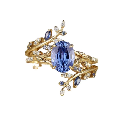 Natural Crystal Leaf Branch Ring