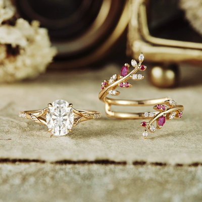 Natural Crystal Leaf Branch Ring